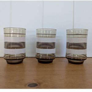 3 vintage Libbey lowball juice glasses - Brown stripe - retro - 3.5"